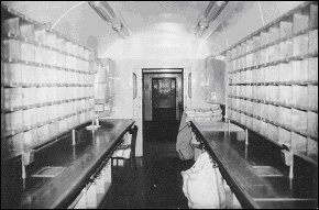 Interior photograph of TPO No 573 sorting carriage