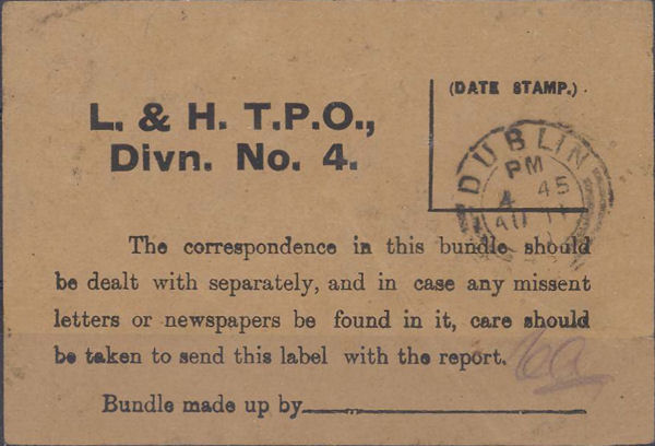 Bundle Label from the London and Holyhead TPO
