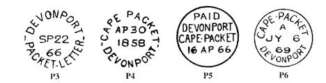 Examples of the Devonport Cape Packet Marks