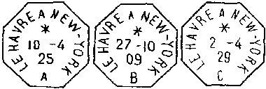 LIGNE DU HAVRE date stamps of the type in use 1908-1916 and 1919-1939