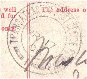 Enlarged Transatlantic Post Office Plymouth / 1 cancel