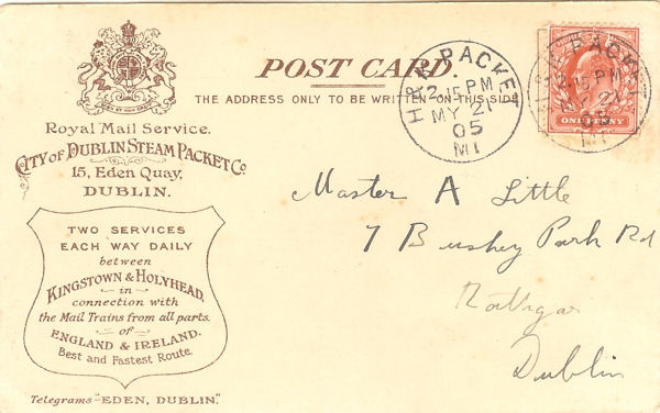 PPC corner cachet of the City of Dublin Steam Packet Co. with H&K PACKET cancel type 12  