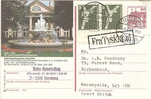 Fig. 10:  FREDERICIA - FLENSBURG  TPO postmark with FRA mark