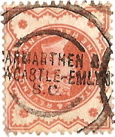 1887 Jubilee ½d Vermillion - SG197 with sorting carriage mark W411