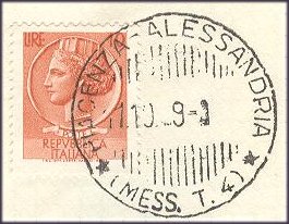 Fig. 10:  mailguard postmark indicates work shift number on route PIACENZA - ALESSANDRIA (MESS. T 4)