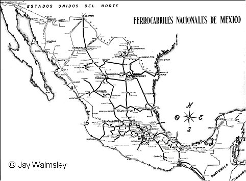 Ferrocarriles Nacionales de Mexico - Map of the Mexico Rail Network 1960 © Jay Walmsley